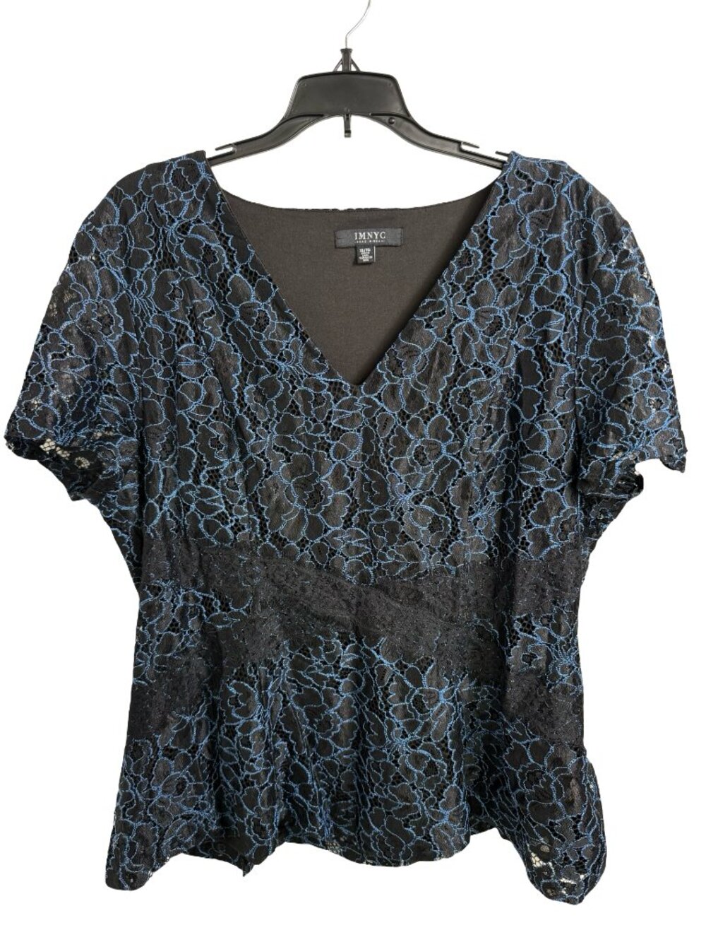 IMNYC Isaac Mizrahi Lace Top Blouse XL Blue Black Floral Formal Workwear Classy